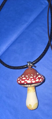 Handpainted wood mushroom Necklaces