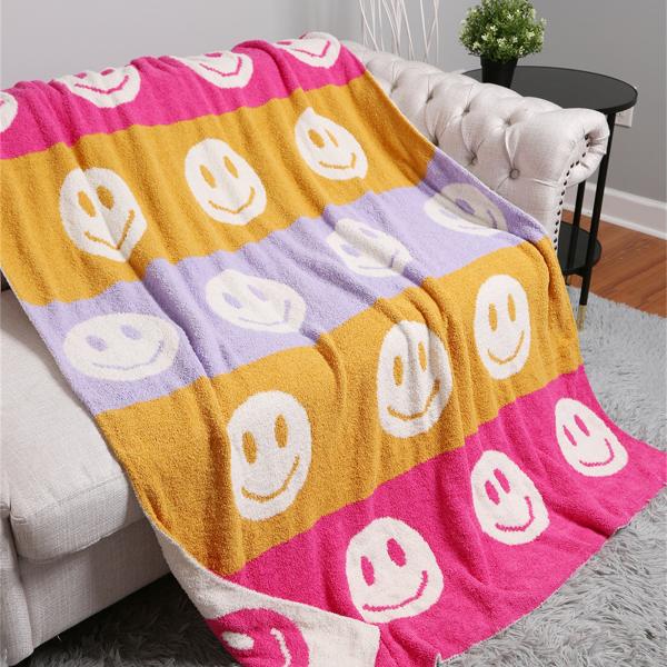 Ultra Soft Faux Fur Reversible Blanket in Happy Face
