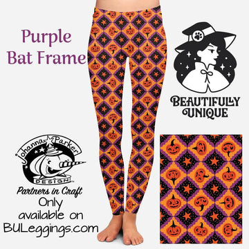 "Purple Bat Frame" Vintage Pumpkins Leggings - Robin Boutique-Boutique 