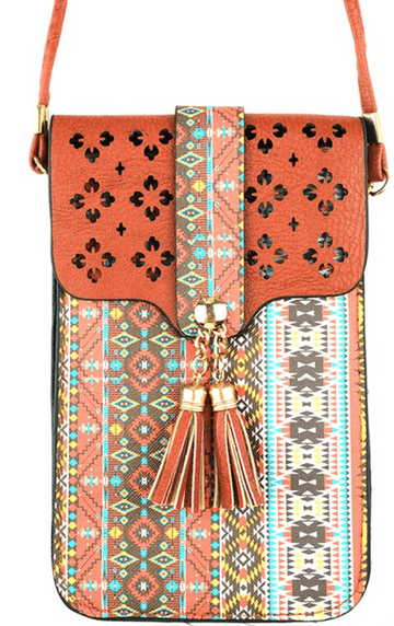 Cell Phone Crossbody bag in Aztec Print and Cler indow MB0022 - Robin Boutique-Boutique 