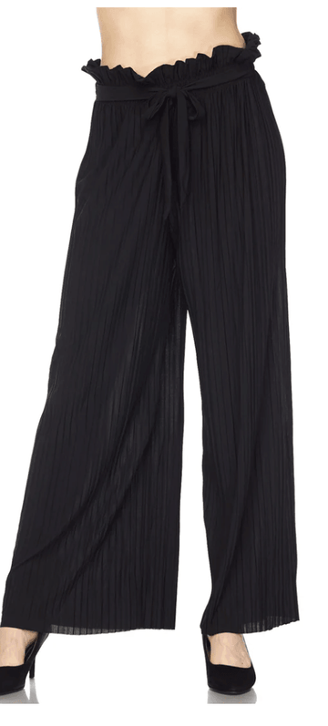 Solid Pleated Pants with Self Sash PB902A Black - Robin Boutique-Boutique 