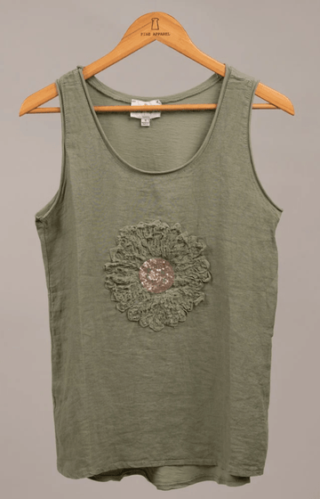 Floral Applique Italian Linen Tank K214069 - Robin Boutique-Boutique 