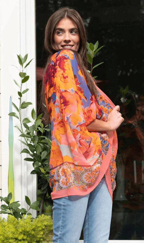 Cocoon Kimona in Sunburst Colors - 1221 - Coral - Robin Boutique-Boutique 