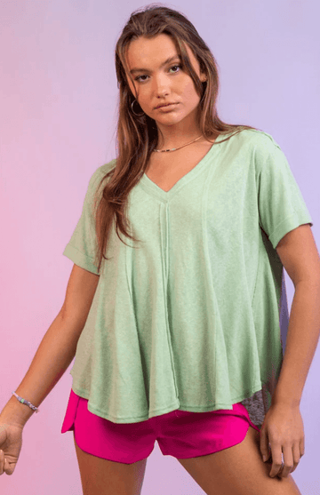 Short Sleeve Gauze V-Neck pullover Top NT10172 - Robin Boutique-Boutique 