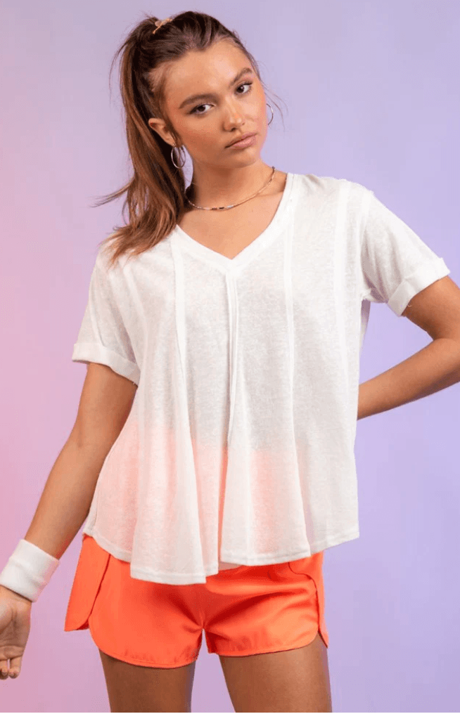 Short Sleeve Gauze V-Neck pullover Top NT10172 - Robin Boutique-Boutique 