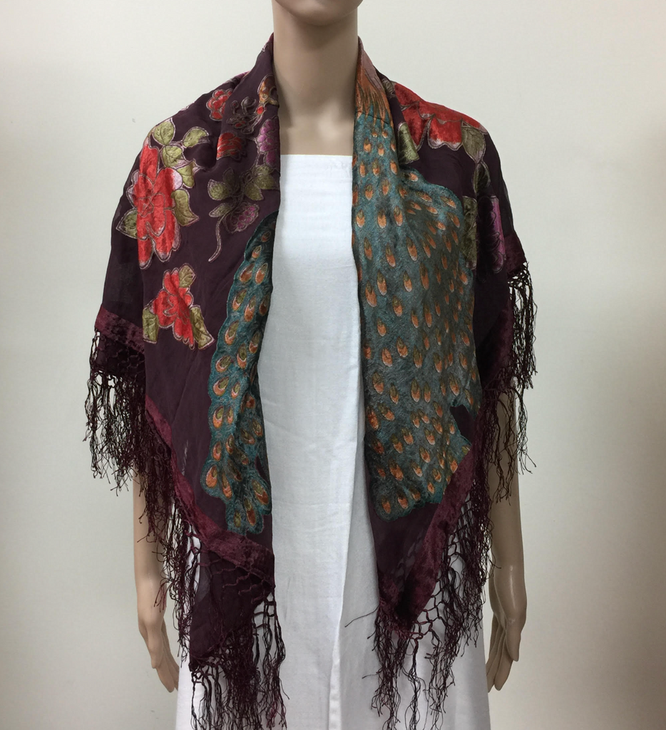 Velvet Burnout Peacock Shawl Scarf Robin Boutique