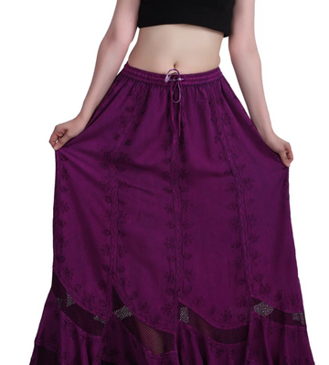 Embroidered Maxi Skirt in Magenta Robin Boutique