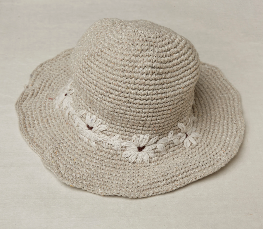 Crochet Fleur Natural Sun Hat UPF 35
