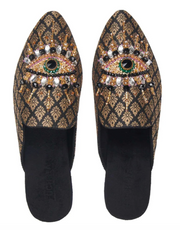 The Good Eye - Black Banarse Mules Flats  Robin Boutique