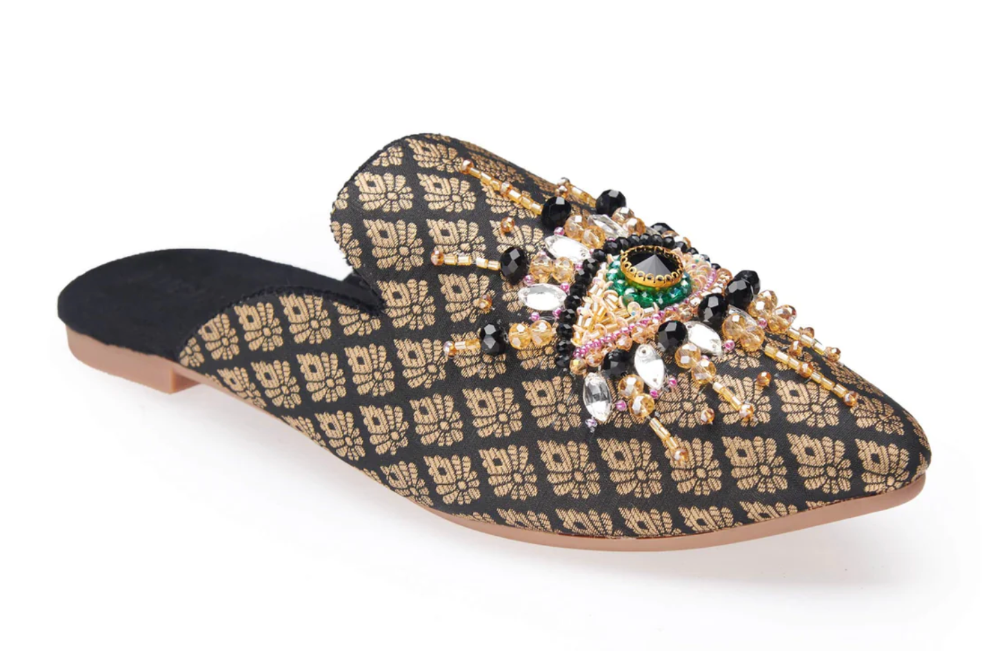 The Good Eye - Black Banarse Mules Flats  Robin Boutique