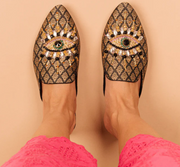 The Good Eye - Black Banarse Mules Flats  Robin Boutique