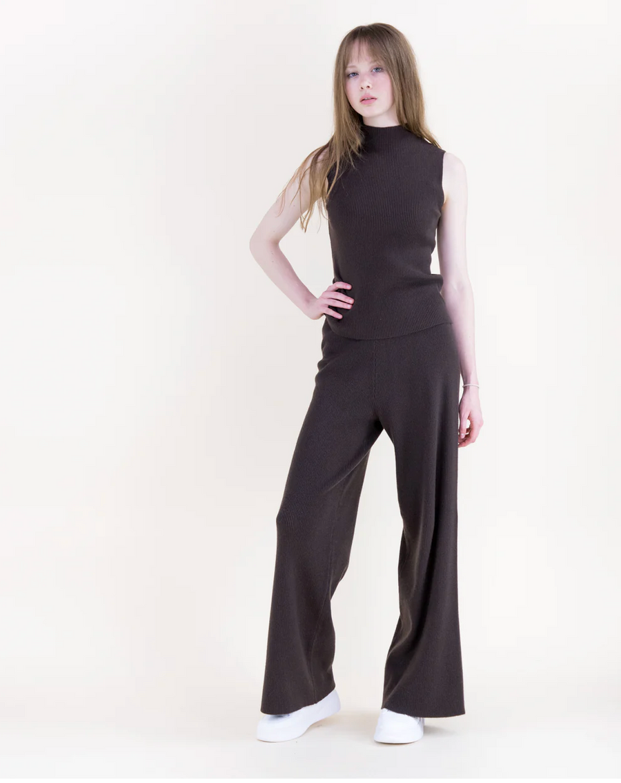 Warm Tone Ribbed Sleeveless Mock Turtle Neck Top Robin Boutique