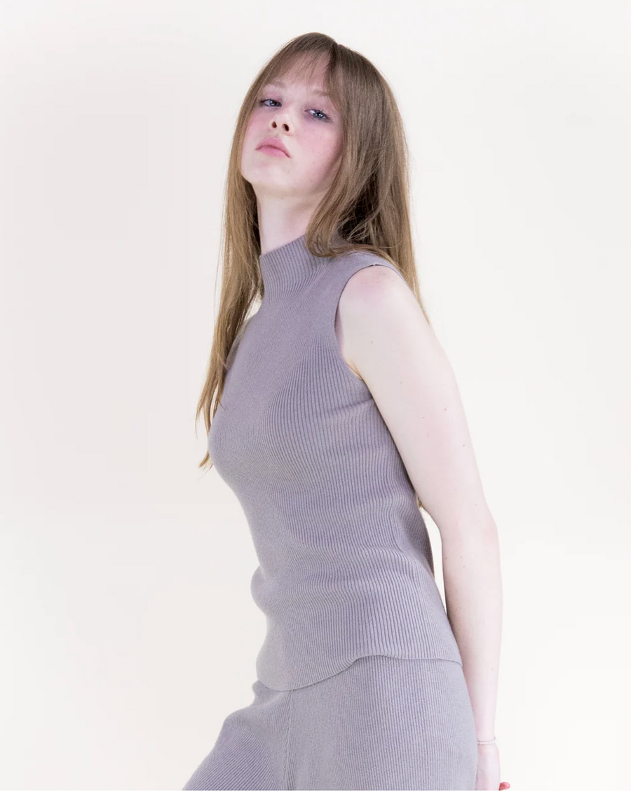 Warm Tone Ribbed Sleeveless Mock Turtle Neck Top Robin Boutique