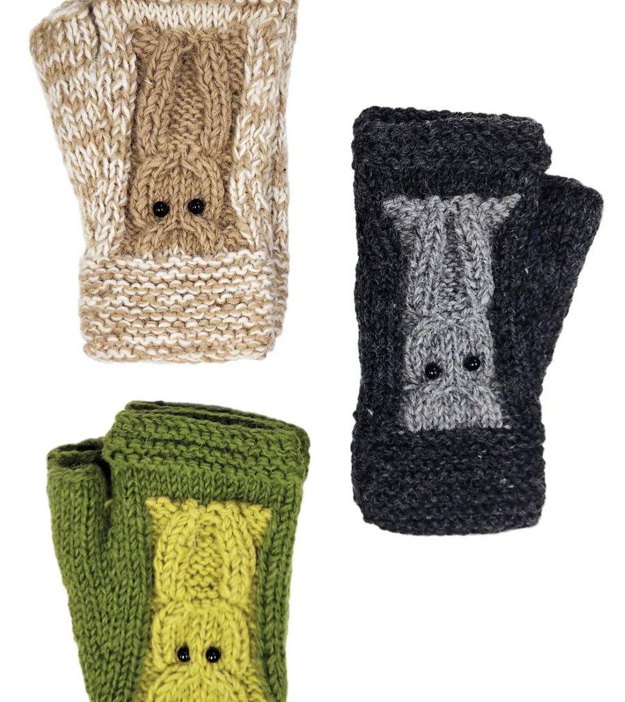 Owl Handmade Knit Fingerless Gloves