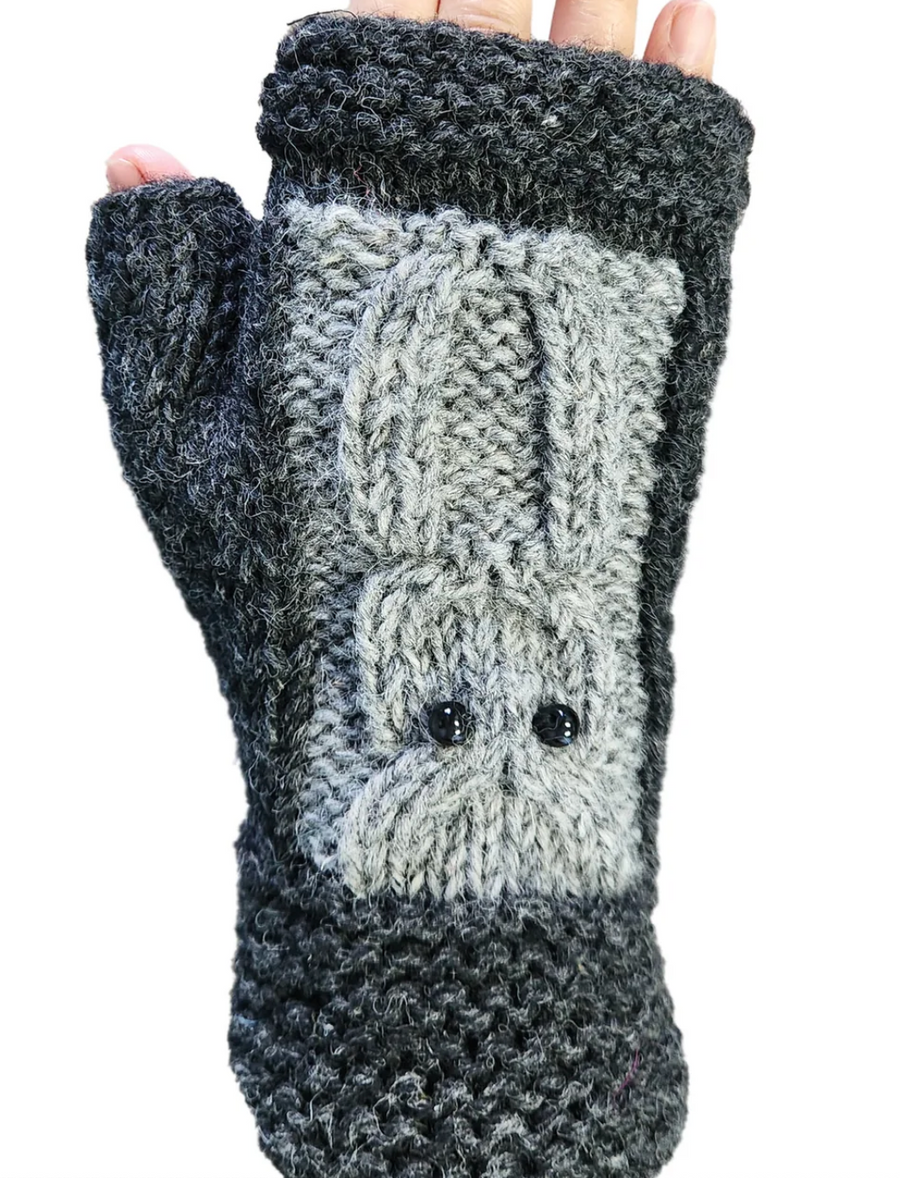 Owl Handmade Knit Fingerless Gloves