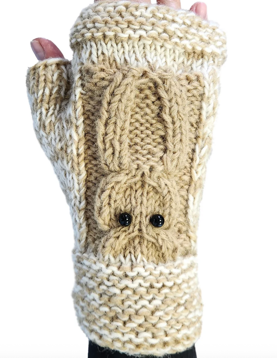 Owl Handmade Knit Fingerless Gloves