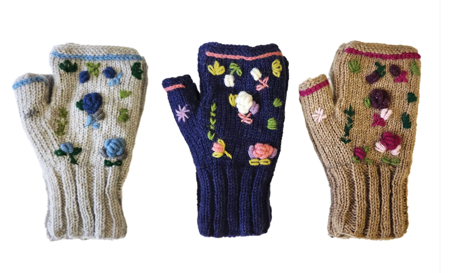 Handmade Knit Fingerless Floral Gloves Robin Boutique