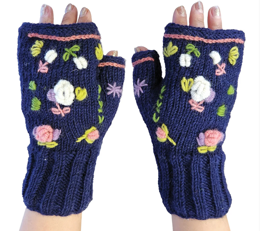 Handmade Knit Fingerless Floral Gloves Robin Boutique