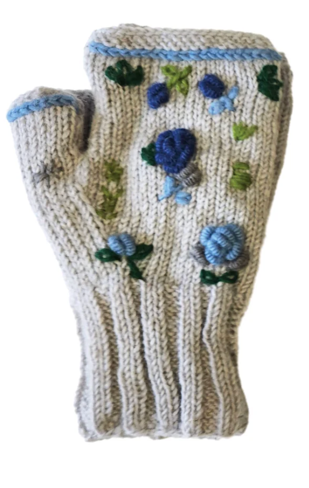 Handmade Knit Fingerless Floral Gloves Robin Boutique