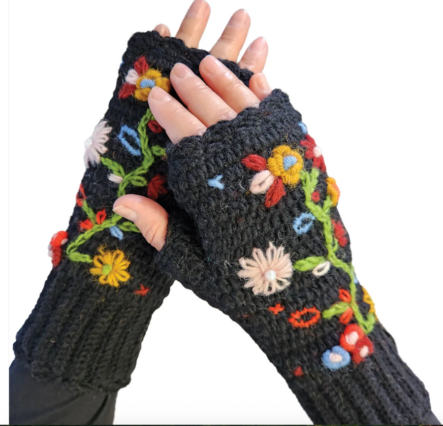 Crochet Fingerless Floral Gloves Robin Boutique