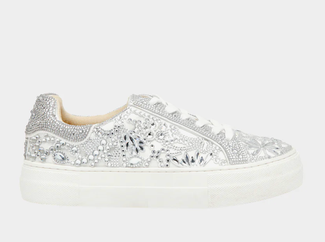 SIDNY Adult Rhinestones Silver White Sneaker Shoes by Betsey Johnson Robin Boutique