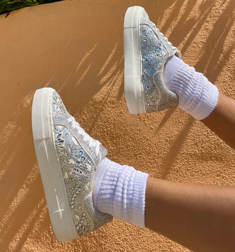 SIDNY Adult Rhinestones Silver White Sneaker Shoes by Betsey Johnson Robin Boutique