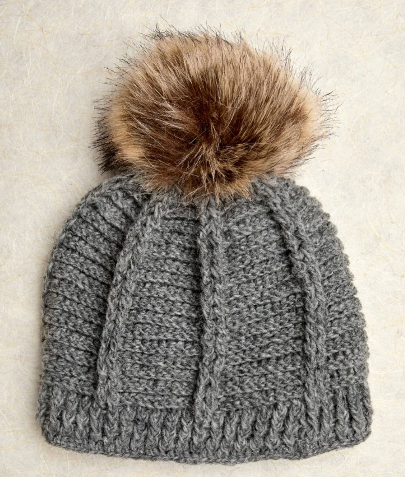 Brecken Gray Knit Pom Knit Beanie By Many Hands Robin Boutique