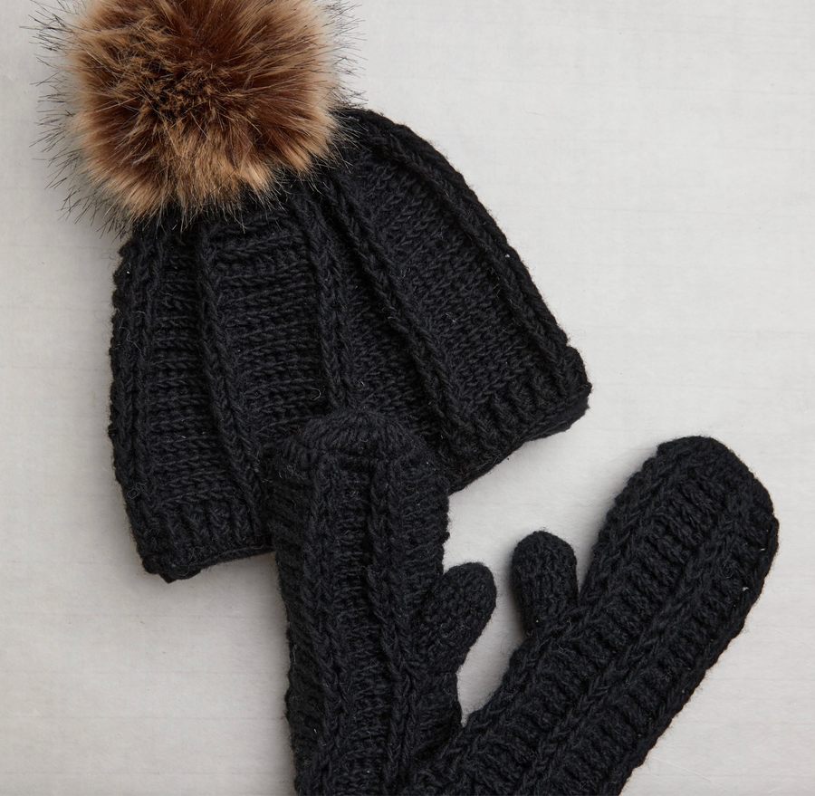 Brecken Noir Knit Pom Beanie By Many Hands Robin Boutique