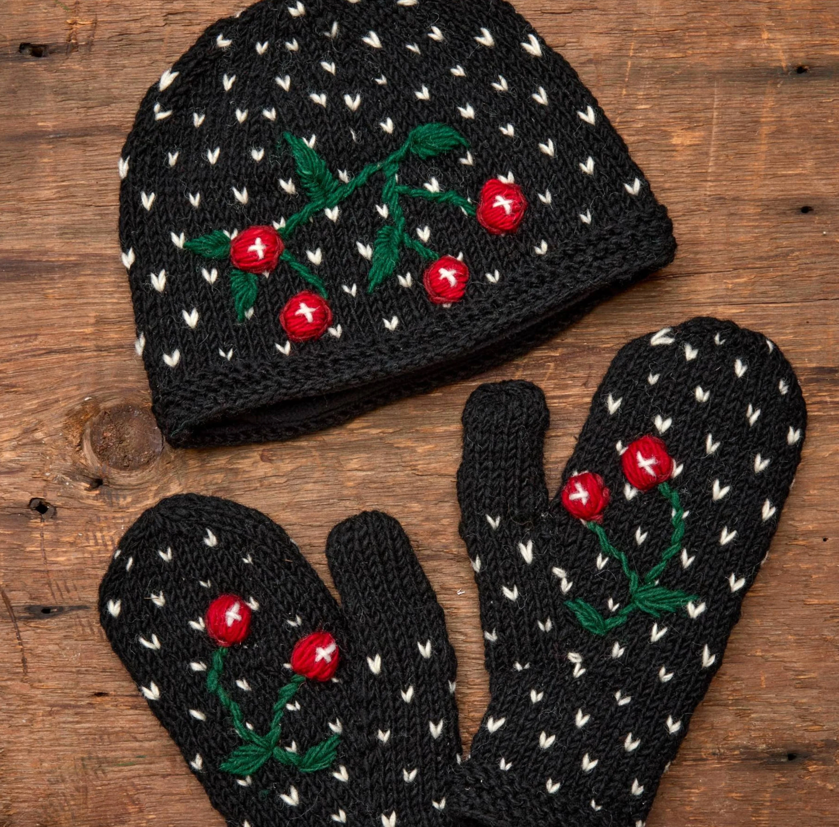 Cherries Noir Knit Beanie By Many Hands Robin Boutique