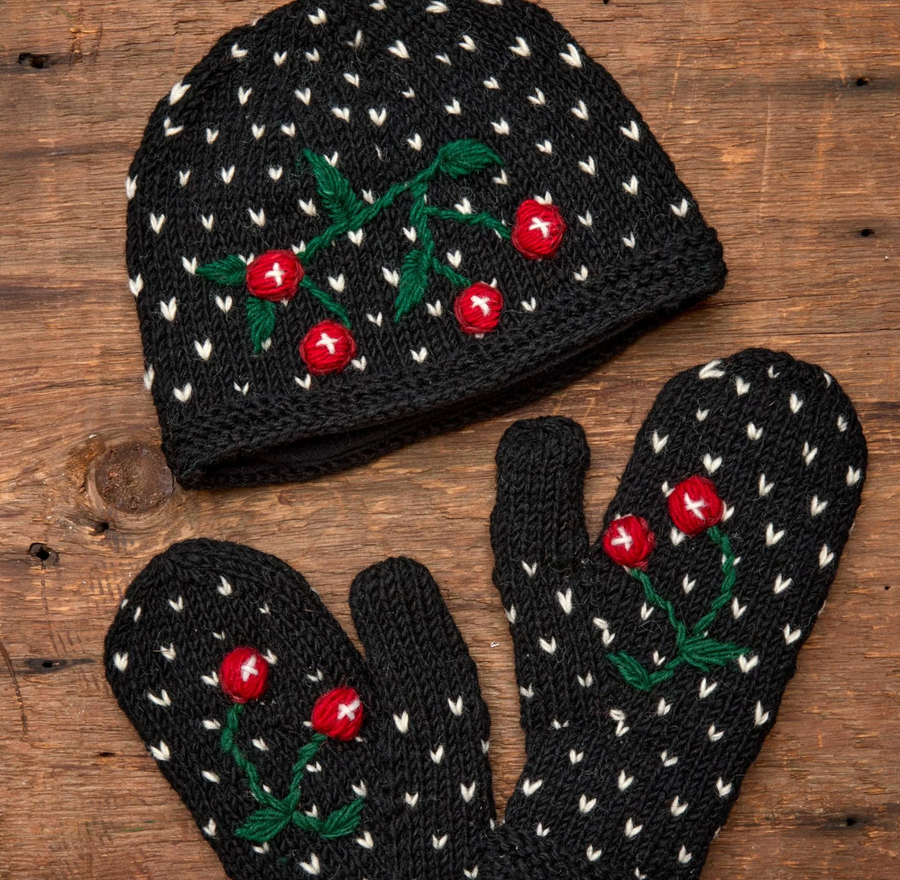 Cherries Noir Knit Beanie By Many Hands Robin Boutique