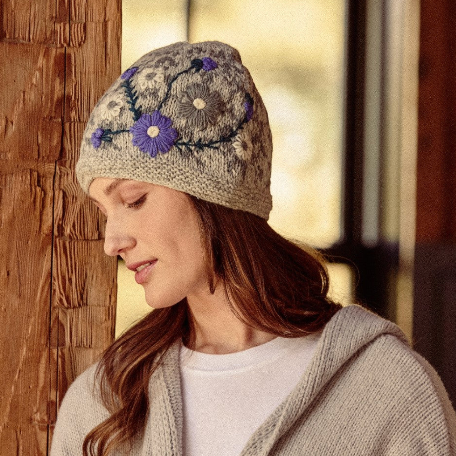 Lila Gray Hand Knit Beanie Hat, Mittens and Fingerless Armwarmers By Many Hands Robin Boutique