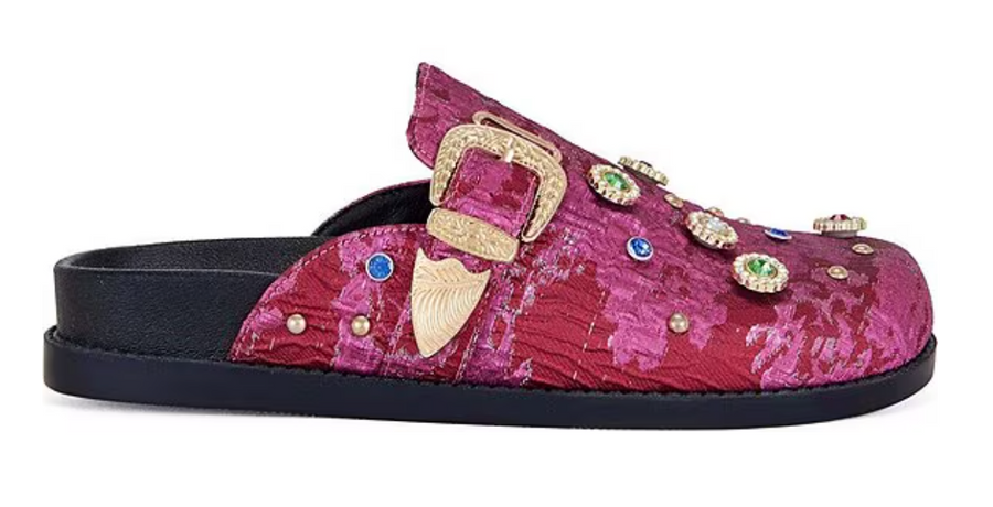 Quinby Brocade Buckle Strap Hardware Jewel Ornamented Studded MulesClog By Azalea Wang Robin Boutique