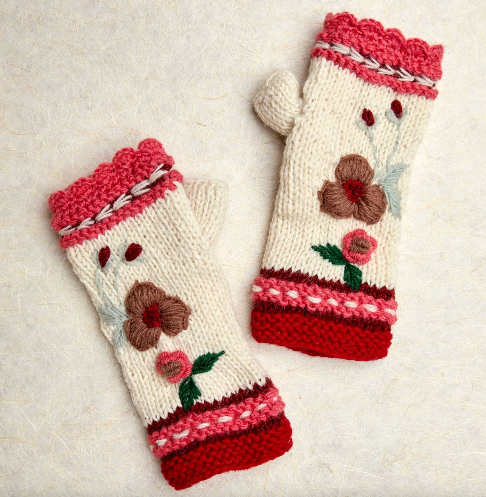 Hygge Holiday Color Block Knit Beanie Hat, Mittens and Fingerless Armwarmers By Many Hands Robin Boutique