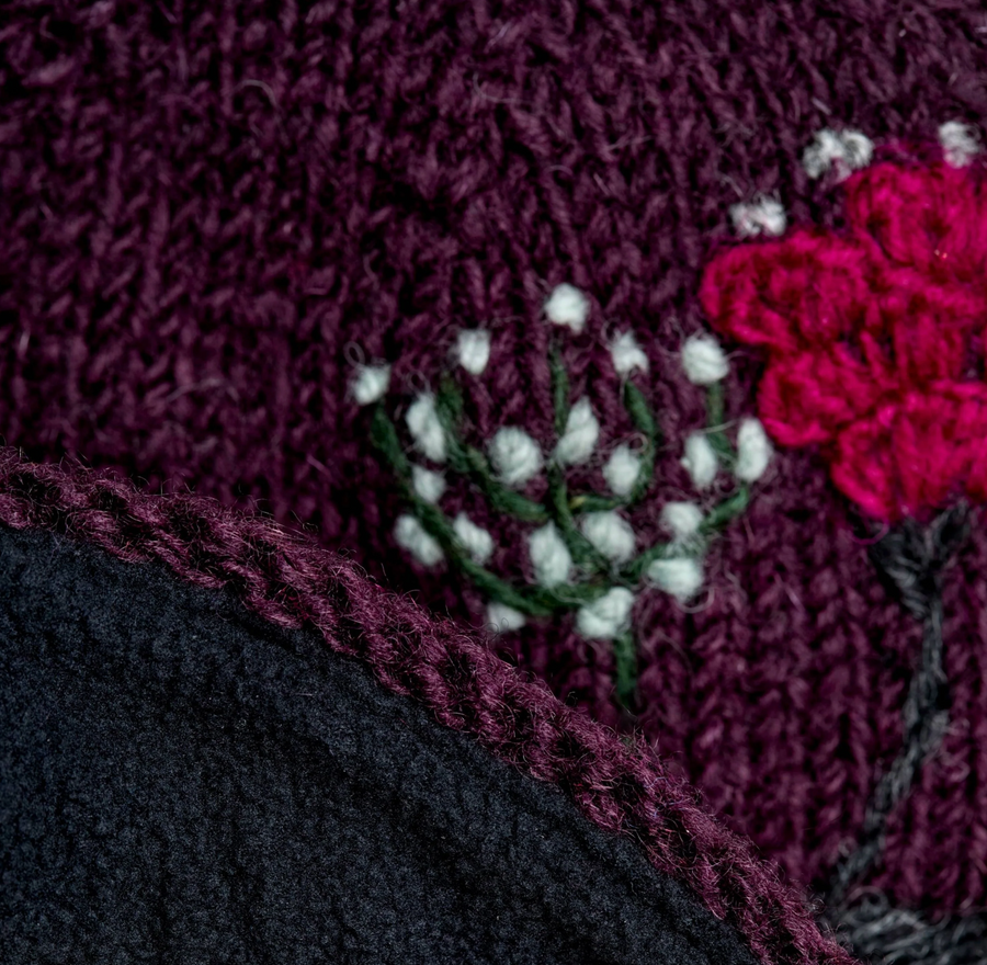 Theres Deep Plum Hand Knit Beanie Hat, Mittens and Fingerless Armwarmers By Many Hands