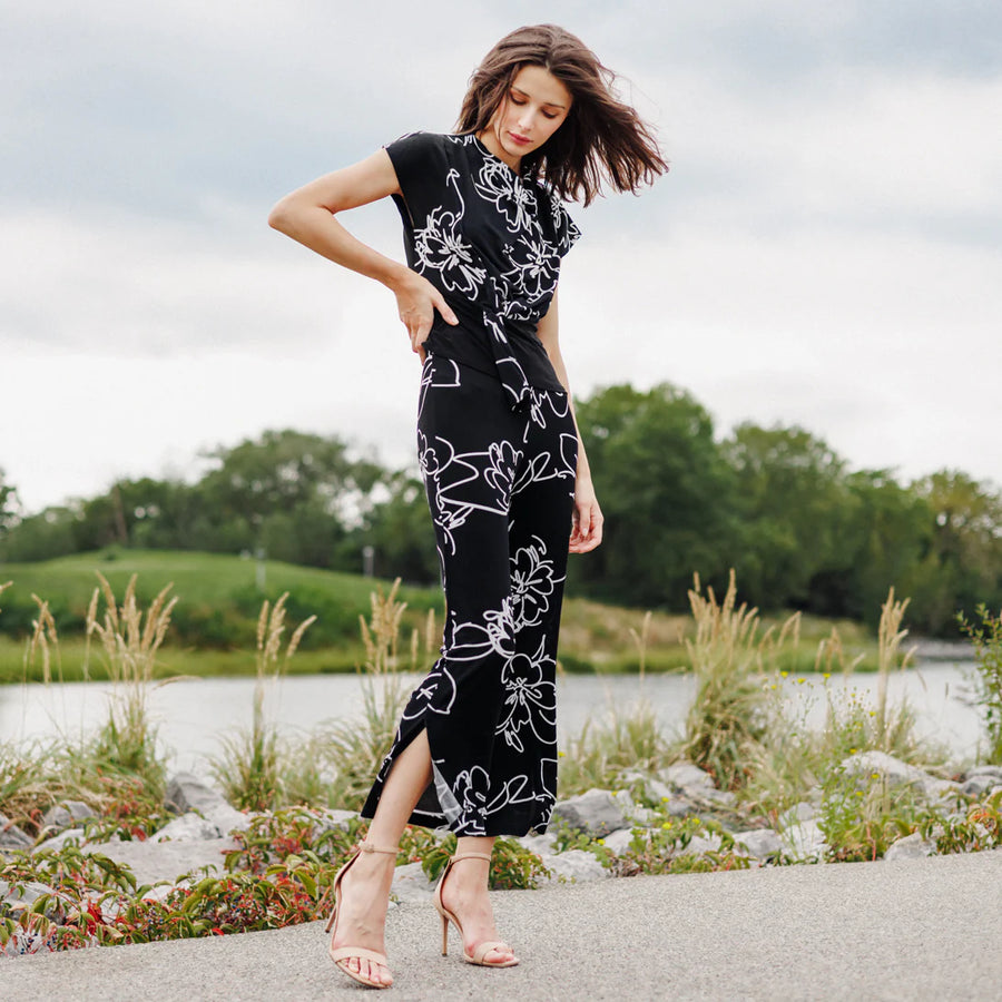 Crepe Knit Side Slit Ankle Pant by Clara Sun Woo