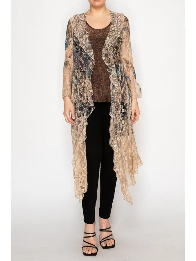 All Lace Sparkle Long Cardigan in Feathers by Origami