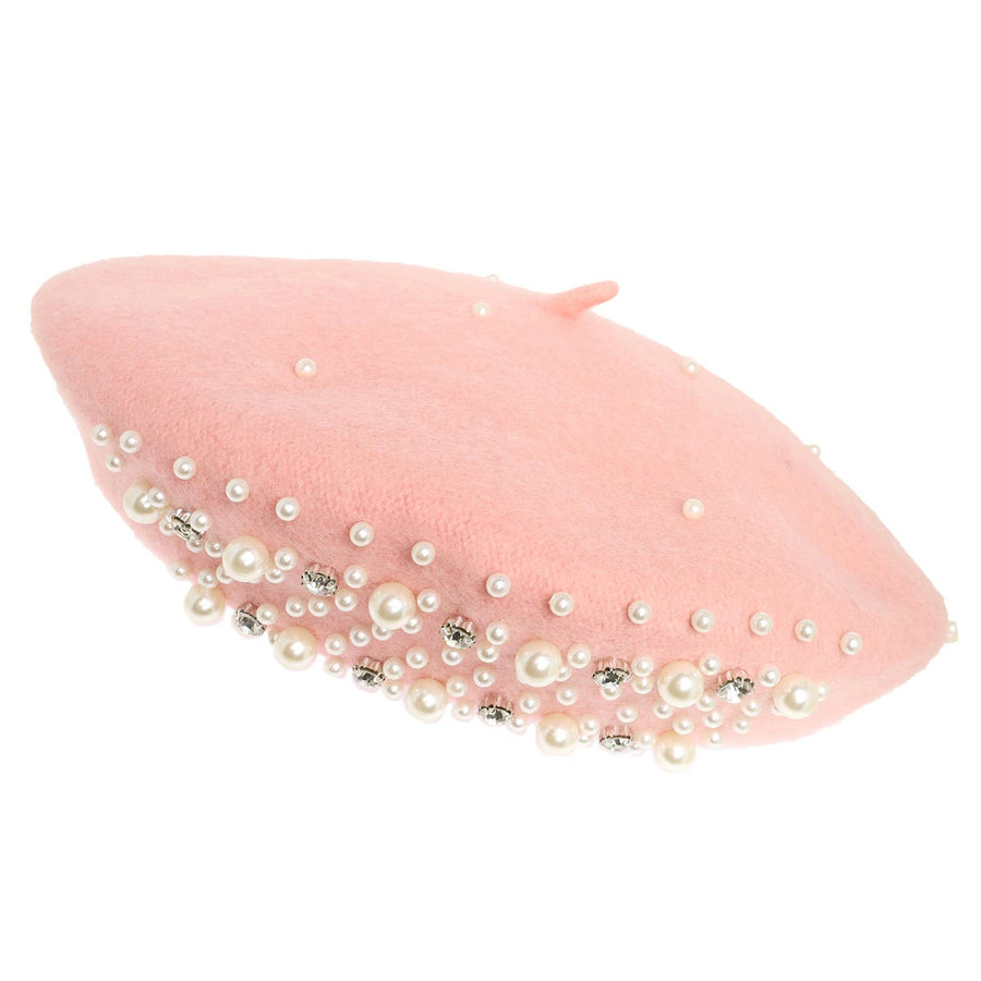 Pearl Rhinestone Embellished Wool Blend Beret Hat Robin Boutique