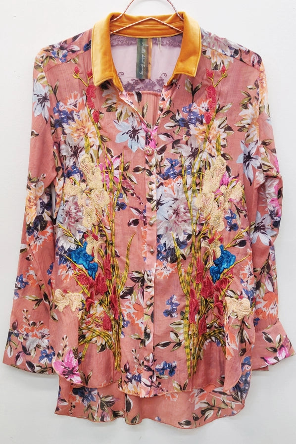 Gardenia Embroidered Shirt by Aratta