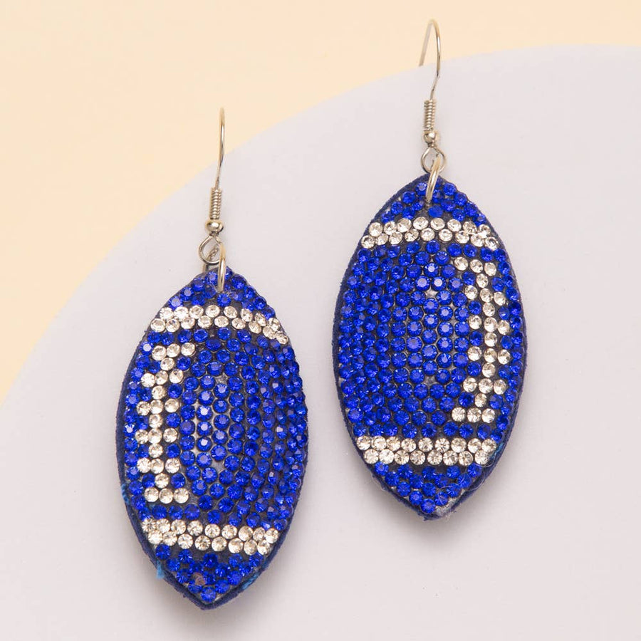 Two-Tone Rhinestone Pave Football Dangle Earrings