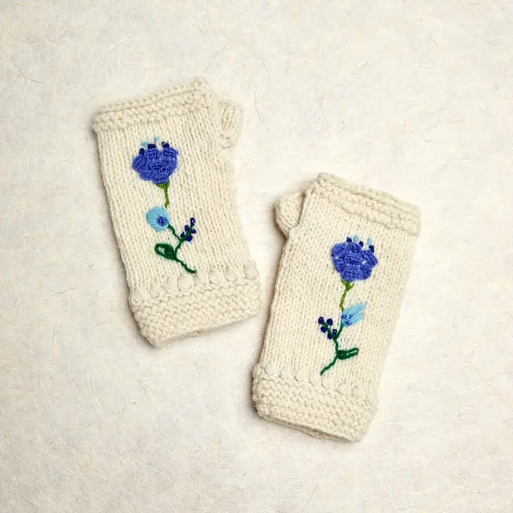 Theres Ecru Knit Beanie and  Handwarmers By Many Hands