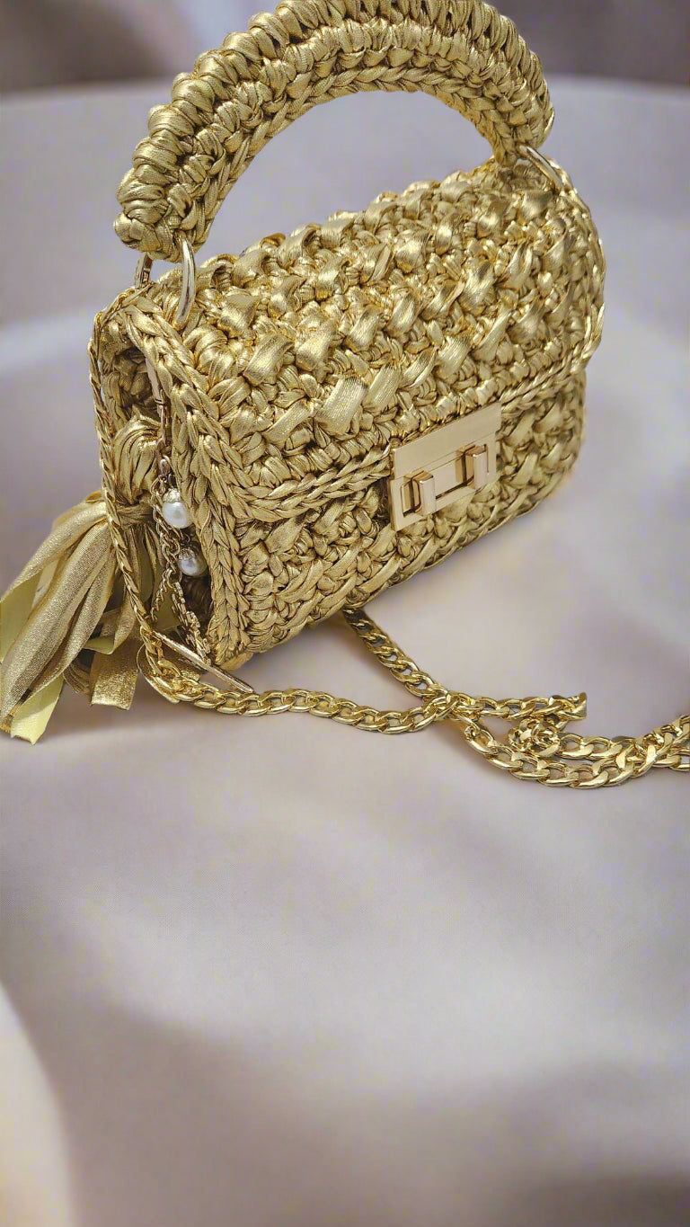 CHQEL Gold Metal Clutch Bag Women Handmade Crochet Purse Robin Boutique