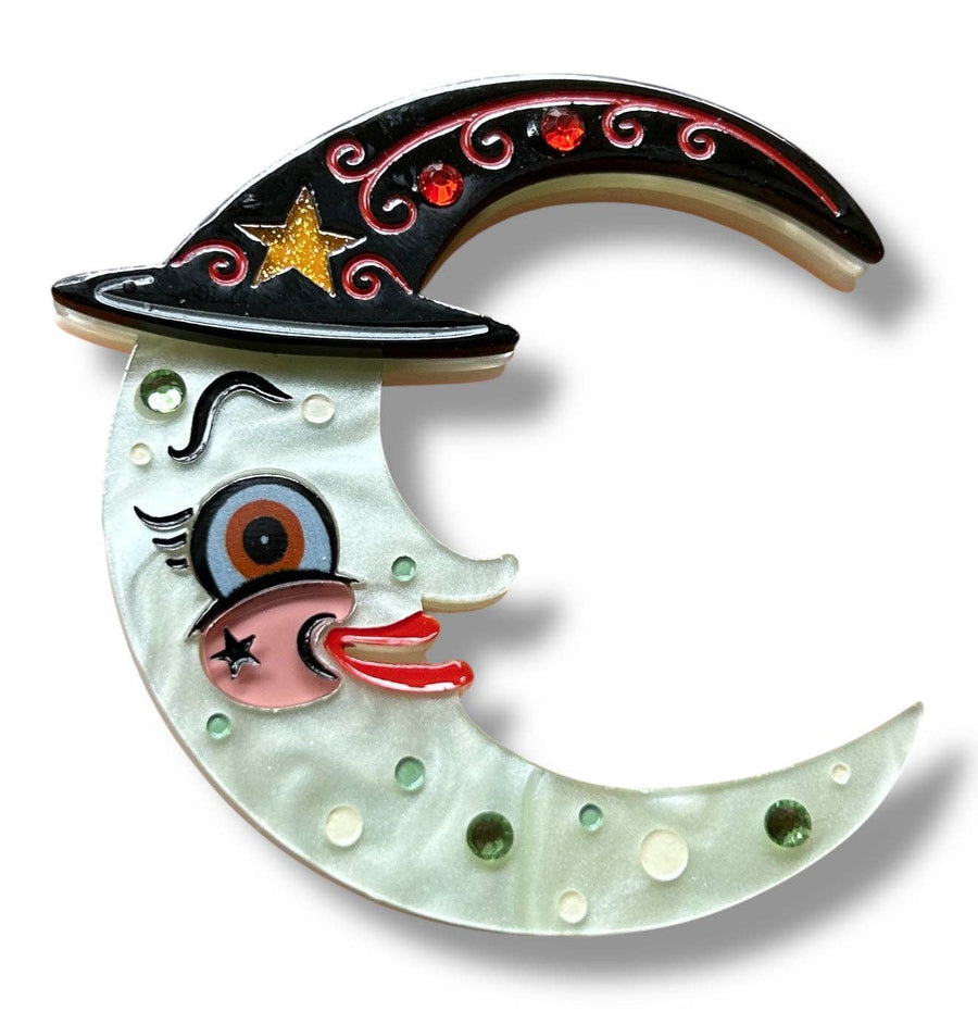 Witchy Crescent Moonhilda Acrylic Brooch by Johanna Parker Robin Boutique
