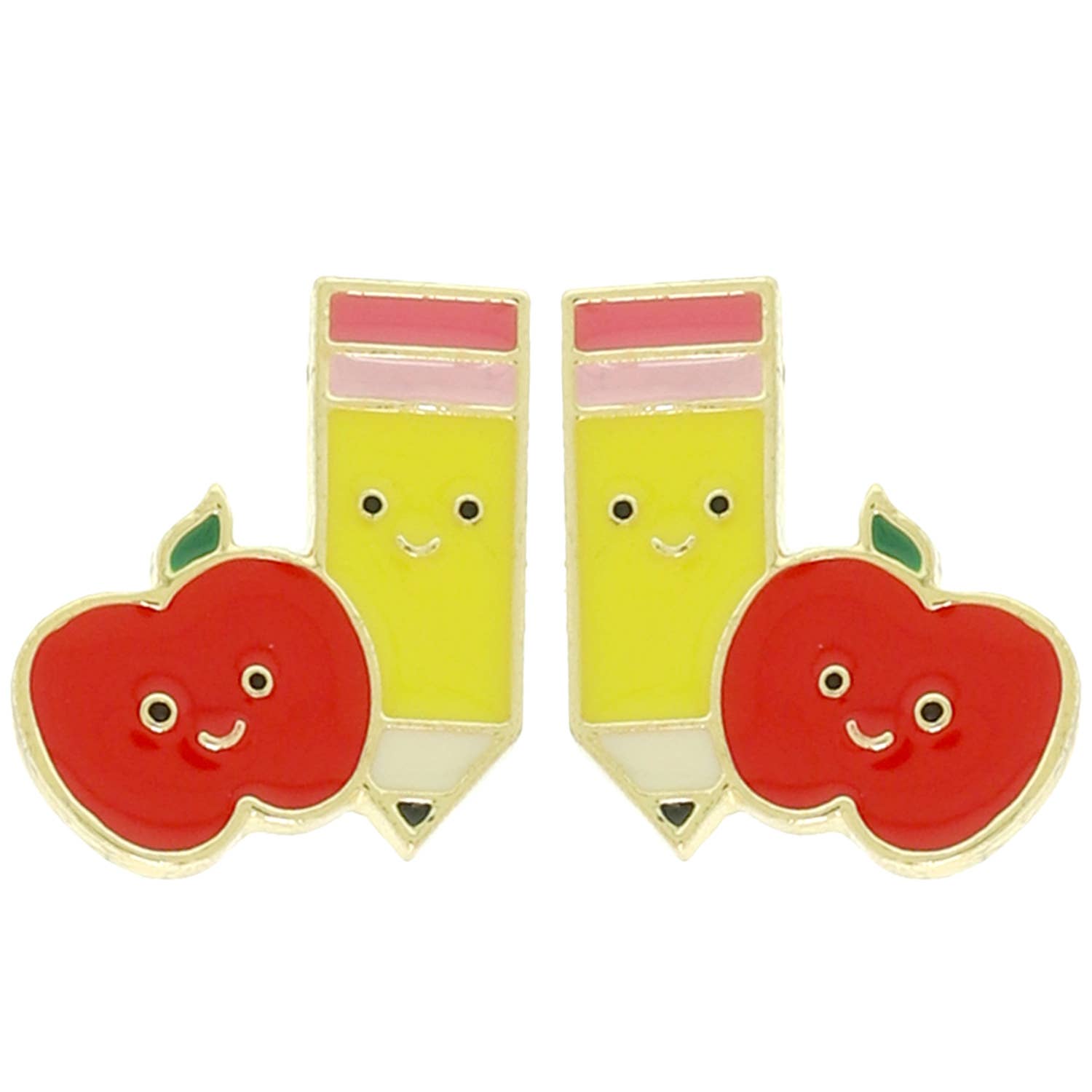Cute School Theme Apple and Pencil Stud Earrings Robin Boutique