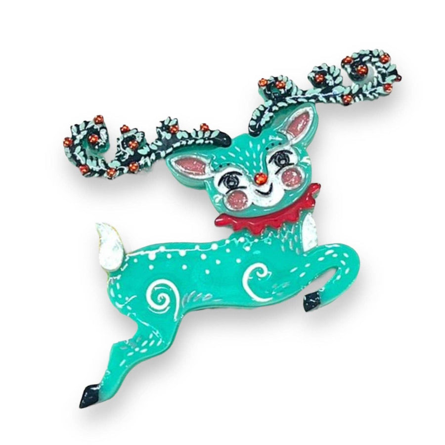 Fawna Fir Top Leaping Reindeer Brooch by Johanna Parker x Lipstick & Chrome Robin Boutique