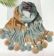 Ombré Pompom-Detailed Shawl/Scarf Robin Boutique