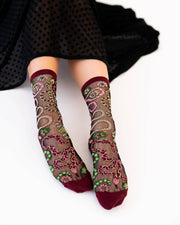 Serpentine Floral Black Sheer Crew Sock Robin Boutique