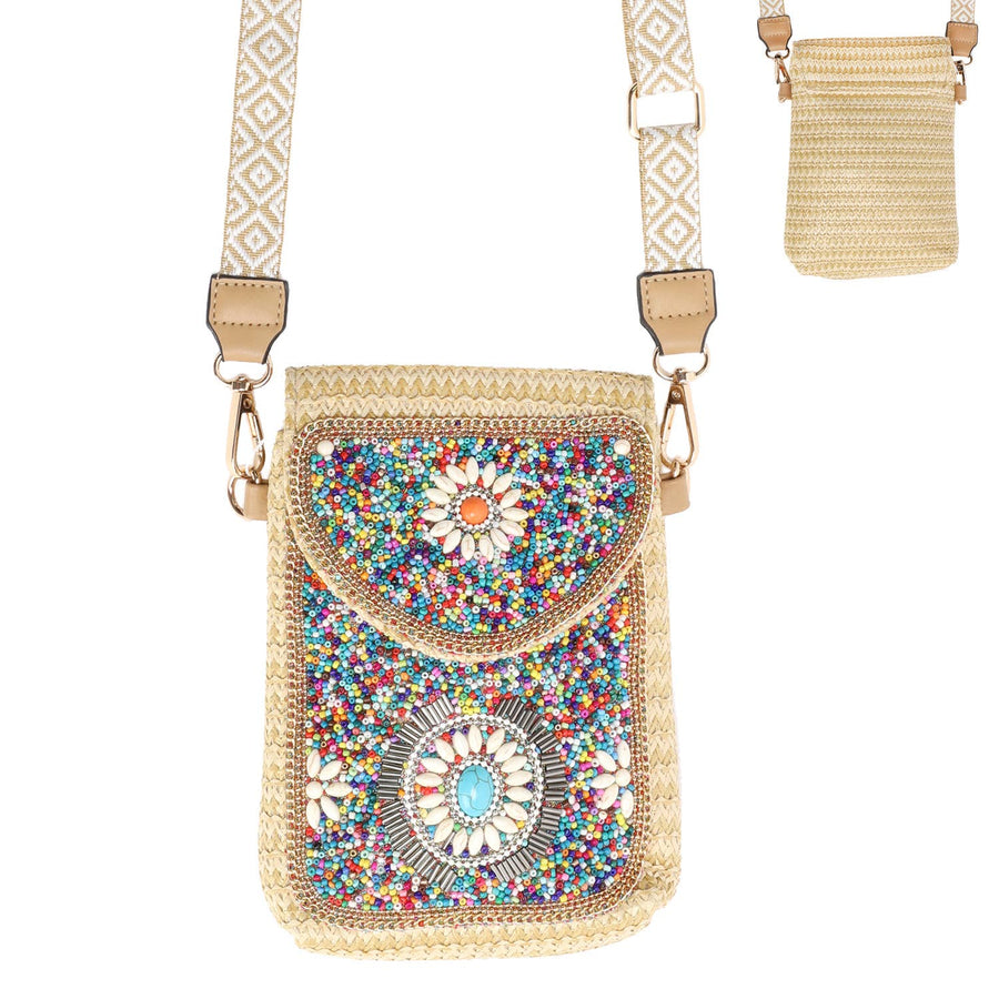 Turquoise Beaded Flower Crossbody Bag Robin Boutique