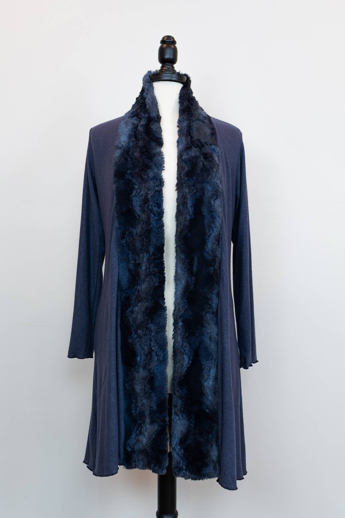 Sweater Cardigan with faux fur trim in Navy Robin Boutique