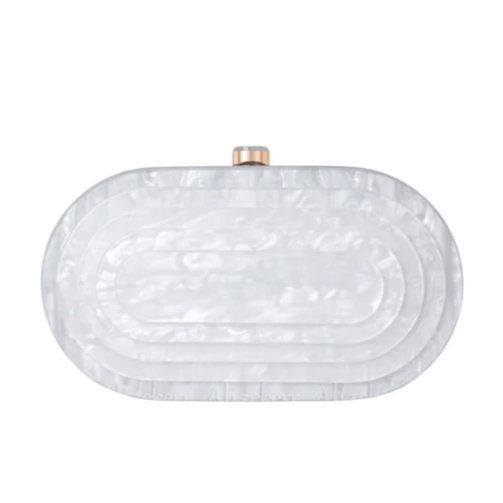 Art Deco Acrylic Oval Clutch Handbag-White Robin Boutique
