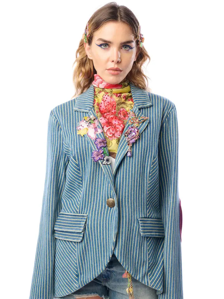 Alaia Stripe Denim Blazer by Aratta